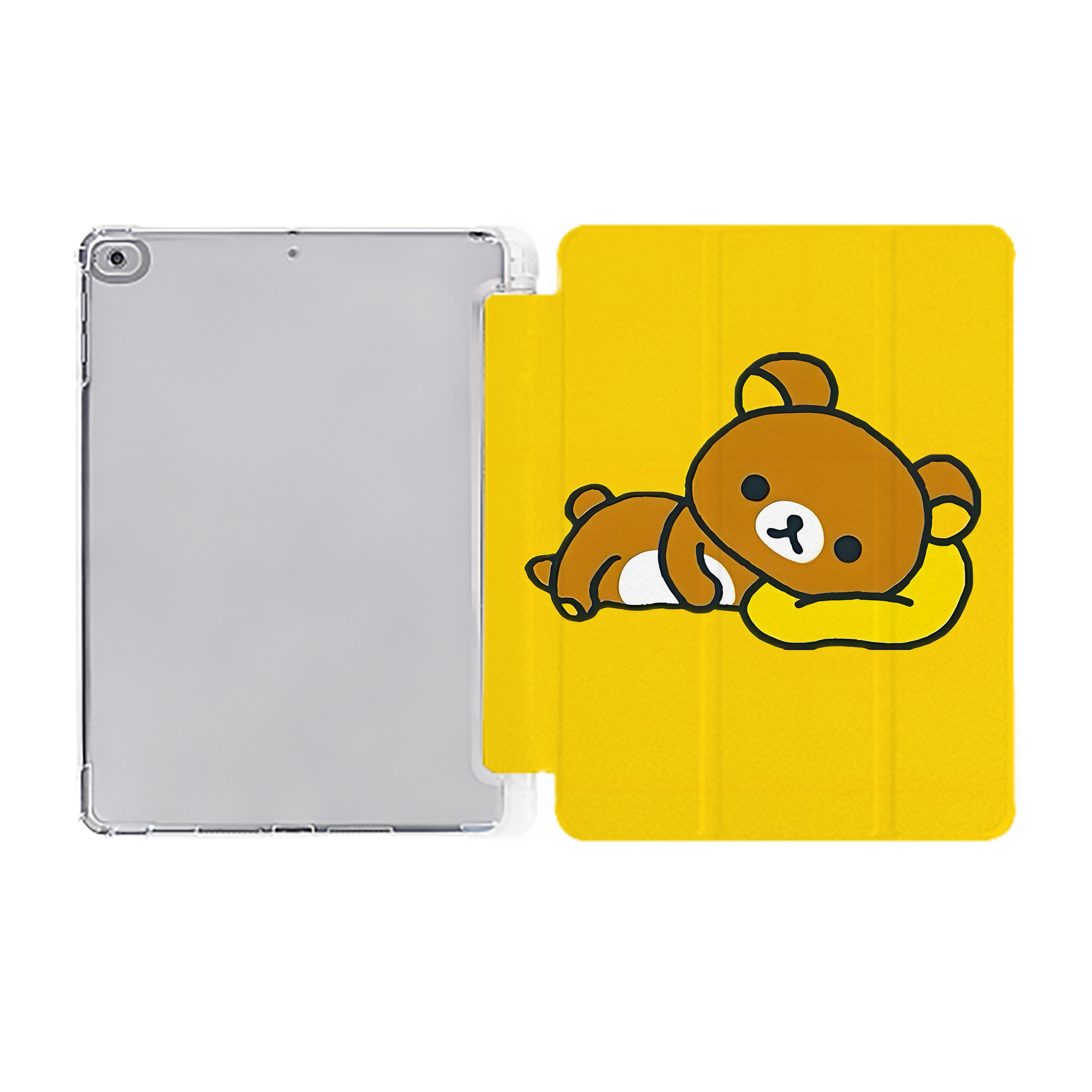 （画像用） リラックマ リラックマ キイロイトリ Rilakkuma Korilakkuma Kiiroitori IPad ケース ペン収納付き 三つ折りスタンド PUレザー×シリコン 対応機種9.5/10.5/10.9インチ